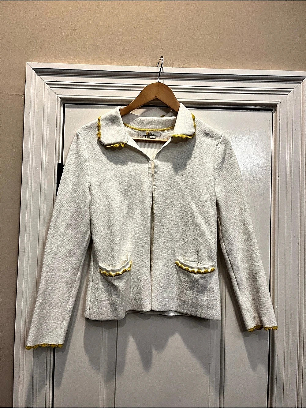 Boden Carlisle Scallop Cardigan with Yellow Trim